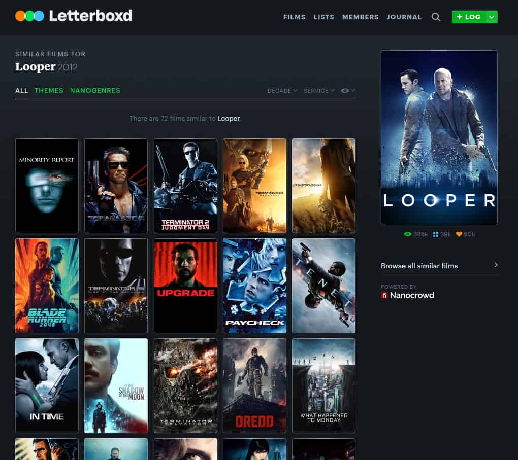 Looper similar movie results powered by Nanocrowd on Letterboxd