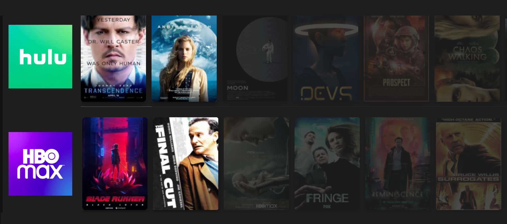 Hulu and HBO Max filtered movie list